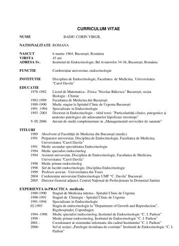 curriculum vitae - Universitatea de Medicina si Farmacie "Carol Davila"