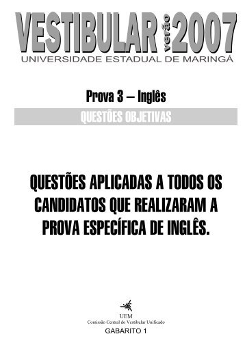 Conhecimentos Específicos: Inglês - Questões Objetivas - UEM