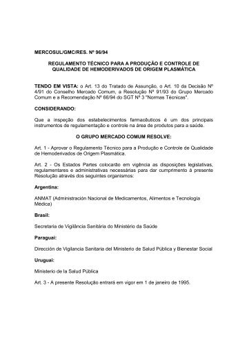 mercosul/gmc/res. nº 96/94 regulamento técnico para a ... - Mercosur
