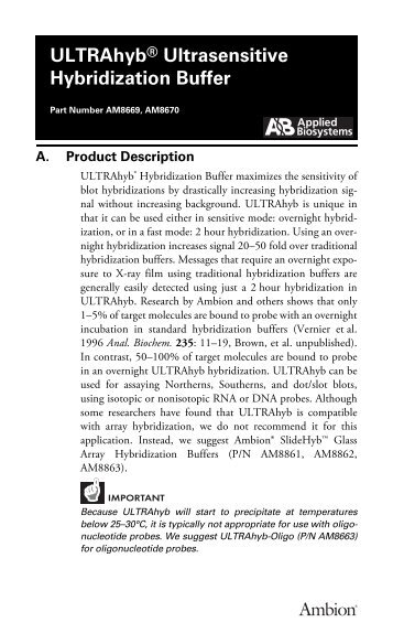 Ultrahyb Ultrasensitive Hybridization Buffer (P/N ... - Invitrogen