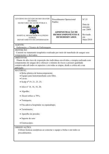 Administração de Hemocomponentes e Hemoderivados - Hospital ...