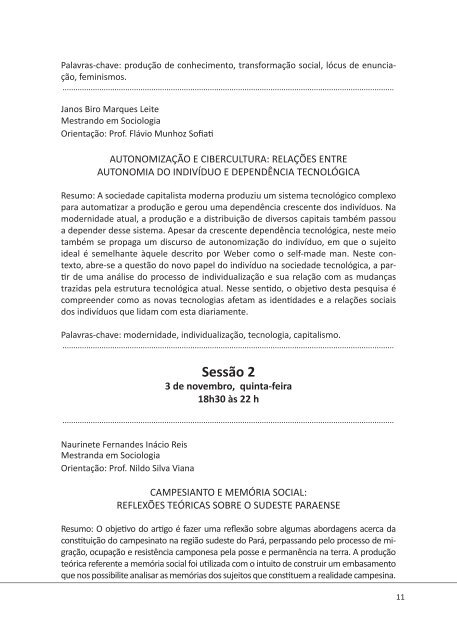Caderno de resumos - Faculdade de Ciências Sociais - UFG