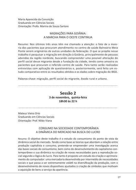 Caderno de resumos - Faculdade de Ciências Sociais - UFG