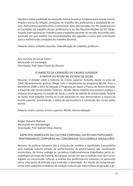 Caderno de resumos - Faculdade de Ciências Sociais - UFG