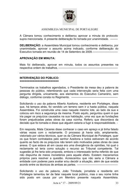 4.ª Sessão Ordinária da Assembleia Municipal de - Câmara ...