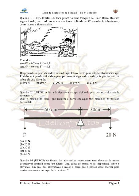 Exercícios Matemática - ALUB