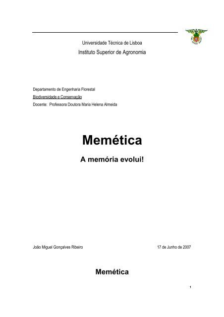 Memética - Instituto Superior de Agronomia - Universidade Técnica ...