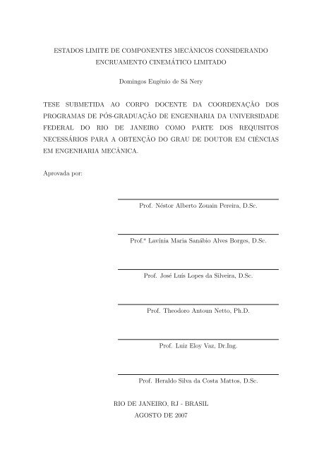 ESTADOS LIMITE DE COMPONENTES MECˆANICOS ... - UFRJ