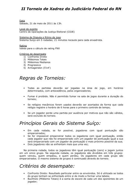 REGRAS DO TORNEIO DE X1 - Baixar pdf de