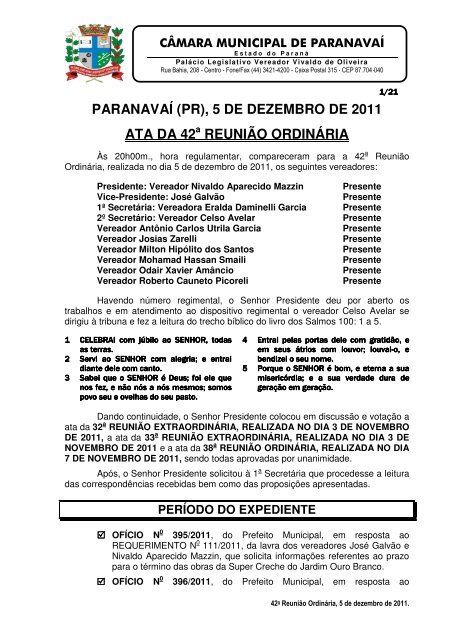 PARANAVAÍ (PR), 5 DE DEZEMBRO DE 2011 ATA DA 42a ...