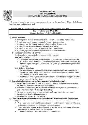 Regulamento de Utilização Quadras de Tênis ... - Clube Curitibano