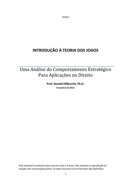 UM POUCO SOBRE A TEORIA DOS JOGOS NO DIREITO. - Curso RDP