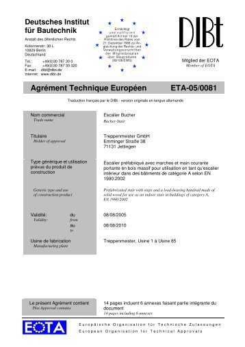 Agrément Technique Européen ETA-05/0081 - Treppenmeister