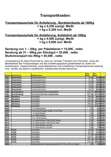 Transportkosten: - Tresor Dornig.de