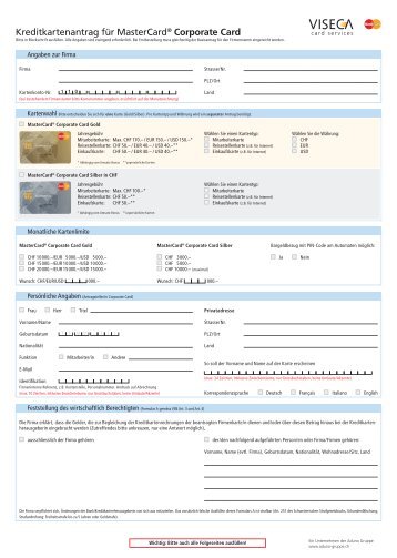 Kreditkartenantrag für MasterCard® Corporate Card - BEKB