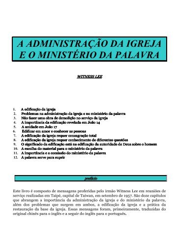 a administração da igreja- witness lee - Igreja em Feira de Santana