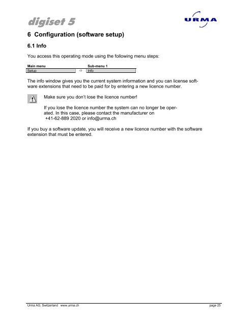 Urma Digiset 5 USERMANUAL - Urma AG