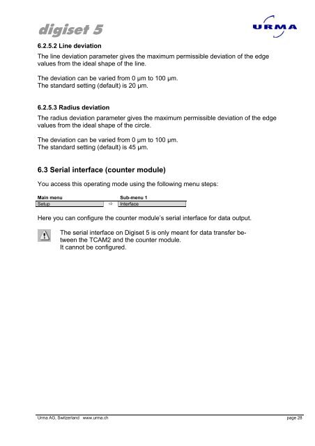 Urma Digiset 5 USERMANUAL - Urma AG