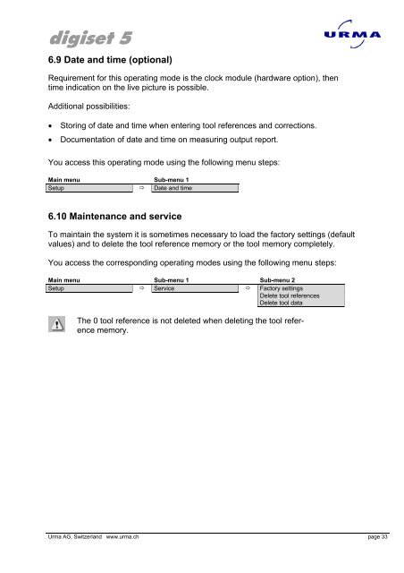 Urma Digiset 5 USERMANUAL - Urma AG