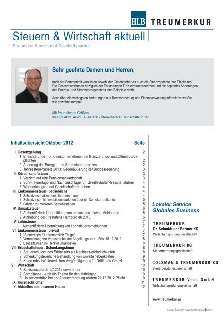 Oktober 2012 Treumerkur Dr Schmidt Und Partner Kg