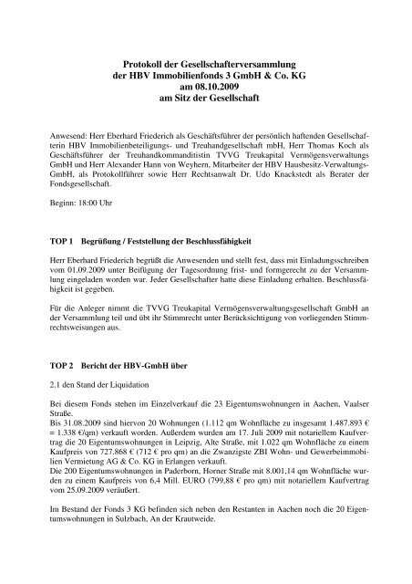 Protokoll der Gesellschafterversammlung der ... - Treukapital GmbH