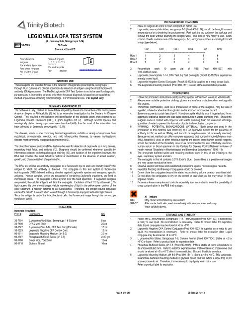 LEGIONELLA DFA TEST SYSTEM - Trinity Biotech PLC