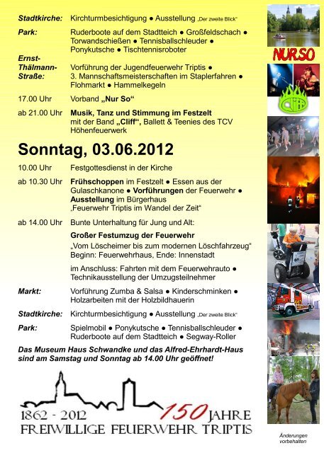 36. Stadtfest Triptis 150 Jahre Freiwillige Feuerwehr Samstag, 02.06 ...