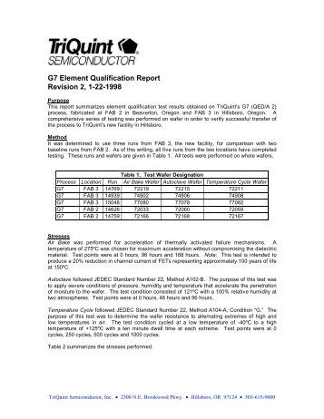 G7 Element Qualification Report -  TriQuint Semiconductor