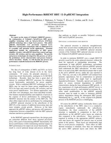 High-Performance BiHEMT HBT / E-D pHEMT Integration - TriQuint ...