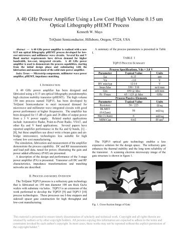 TQP15 40 GHz PA - TriQuint Semiconductor