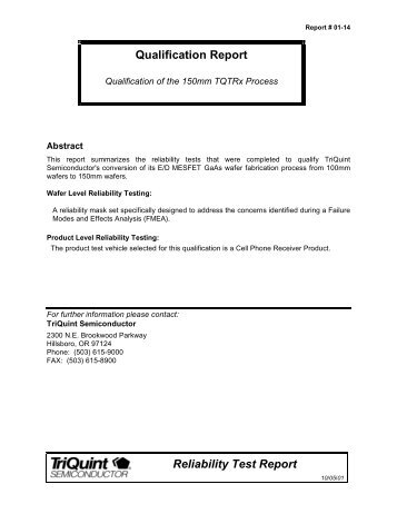 Qualification of the 150mm Process - TriQuint Semiconductor