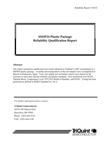 SSOP24 Plastic Package Reliability Qualification Report PDF
