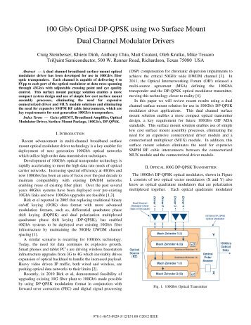 100 Gb/s Optical DP-QPSK Using Two Surface Mount Dual Channel ...