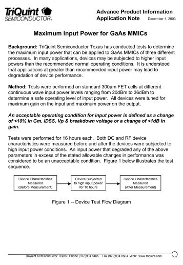 Maximum Input Power for GaAs MMICs.  - TriQuint Semiconductor