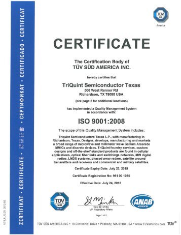 CERTIFICATE - TriQuint Semiconductor