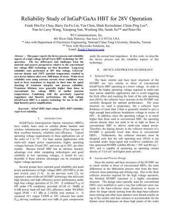 Reliability Study of InGaP/GaAs HBT for 28V Operation - TriQuint ...