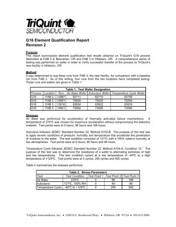 G16 Element Qualification Report Revision 2 PDF - TriQuint