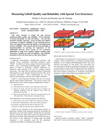 Measuring Liftoff Quality and Reliability with Special Test Structures