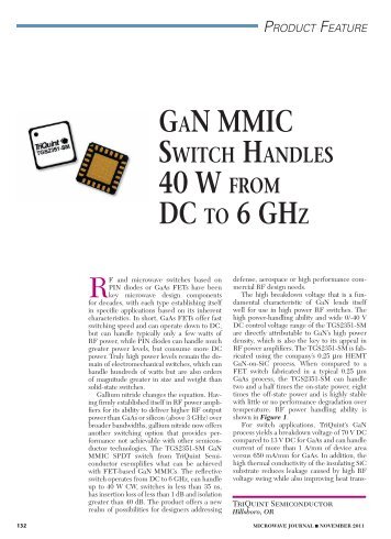 GaN MMIC Switch Handles 40 W from DC - TriQuint Semiconductor