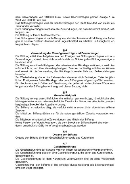 Entwurf Stiftungssatzung âAusstellung  Industrie ... - Stadt Troisdorf