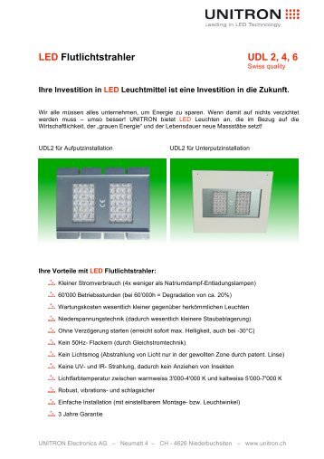 LED Flutlichtstrahler UDL 2, 4, 6 - UNITRON electronics AG