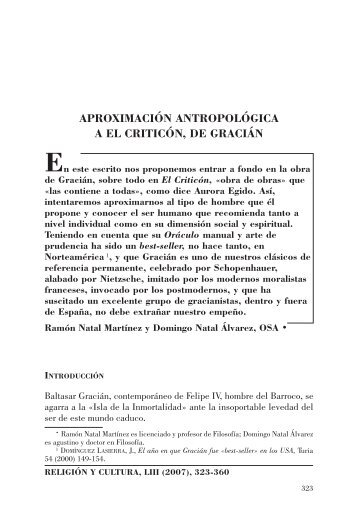 aproximación antropológica a el criticón, de gracián - Revista ...