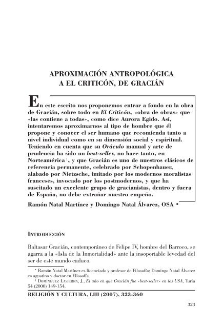 aproximación antropológica a el criticón, de gracián - Revista ...