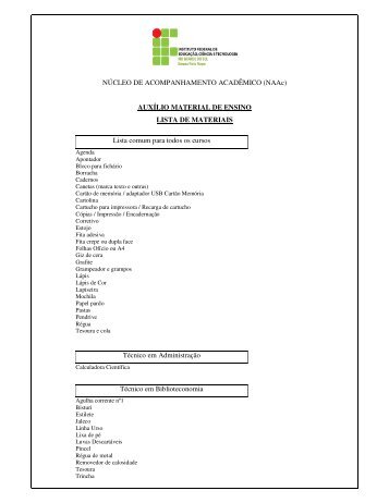 Auxílio Material de Ensino – Lista de materiais - IFRS Câmpus Porto ...
