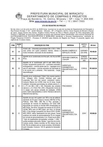 prefeitura municipal de miracatu departamento de compras e projetos