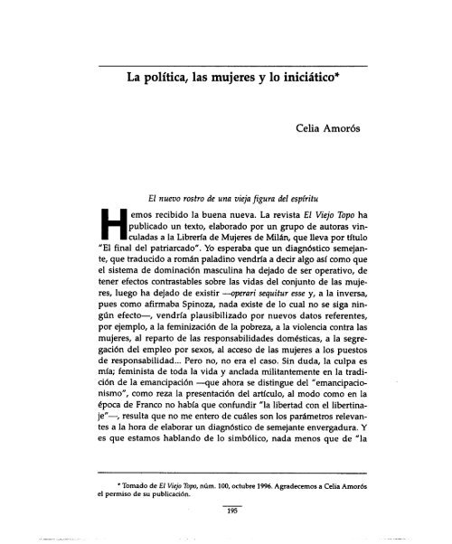 La política, las mujeres y lo iniciático* - Debate Feminista