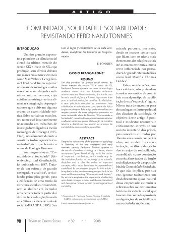 revisitando Ferdinand Tönnies - Revista de Ciências Sociais
