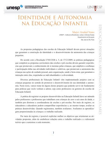 Identidade e Autonomia na Educação Infantil - Acervo Digital da ...