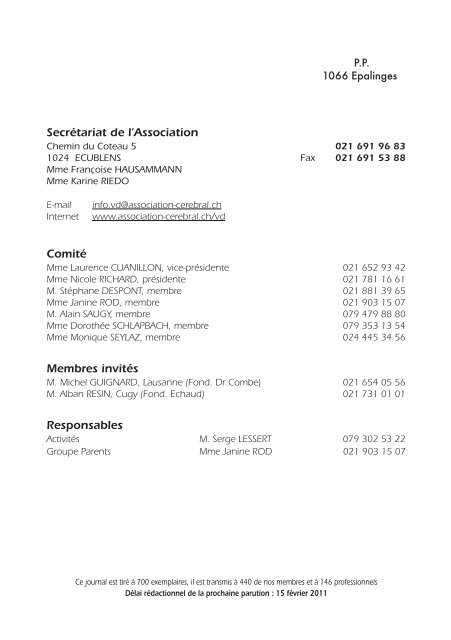 Bulletin de l'Association Cerebral Vaud - Vereinigung Cerebral