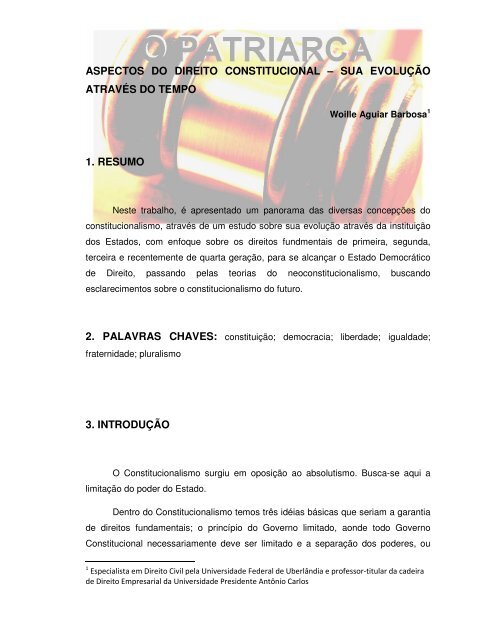 aspectos do direito constitucional – sua evolução através ... - Unipac
